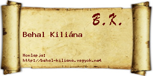 Behal Kiliána névjegykártya